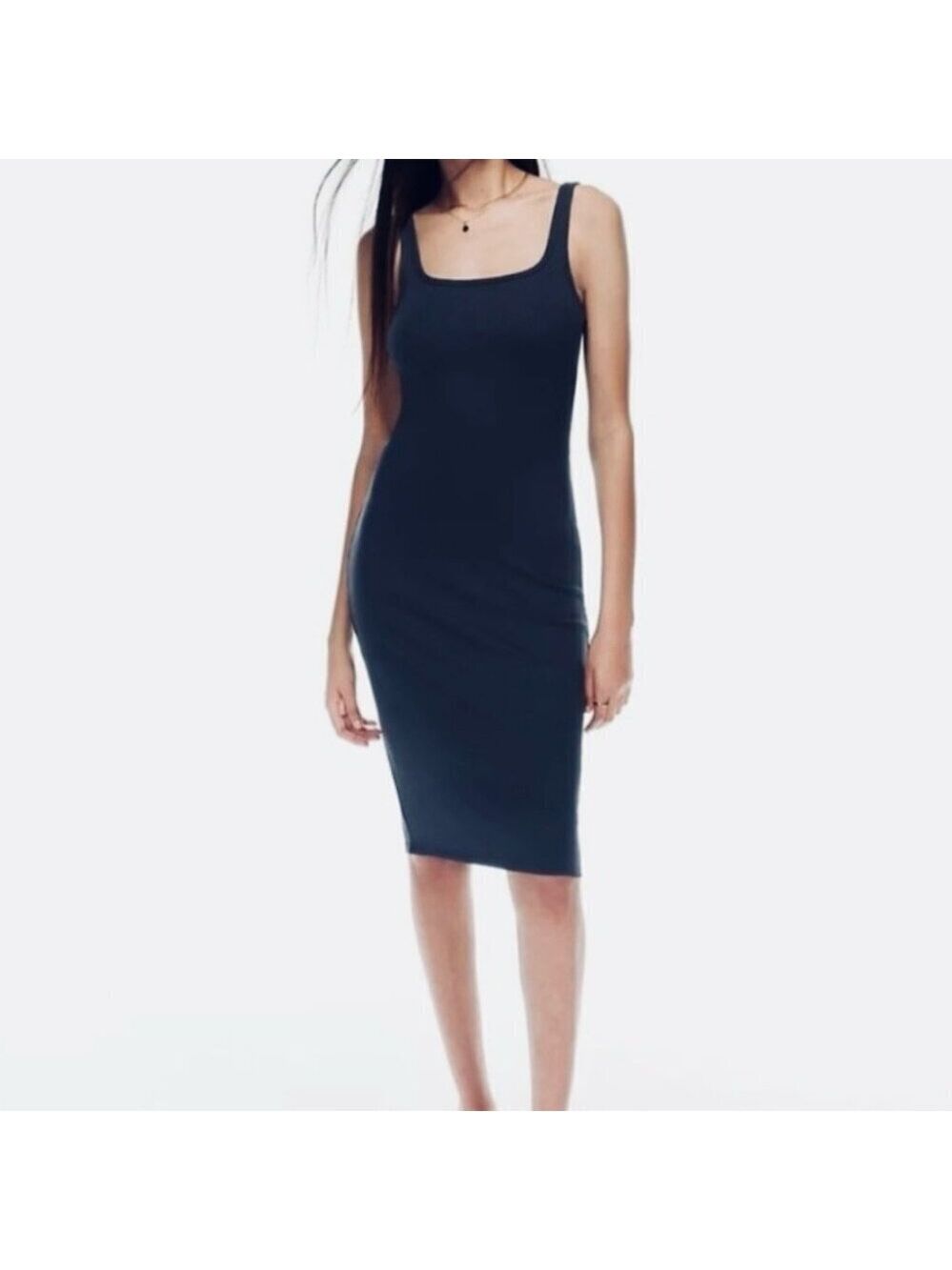 ** Wilfred Black Ribbed Go To Tank Midi Dress Size S